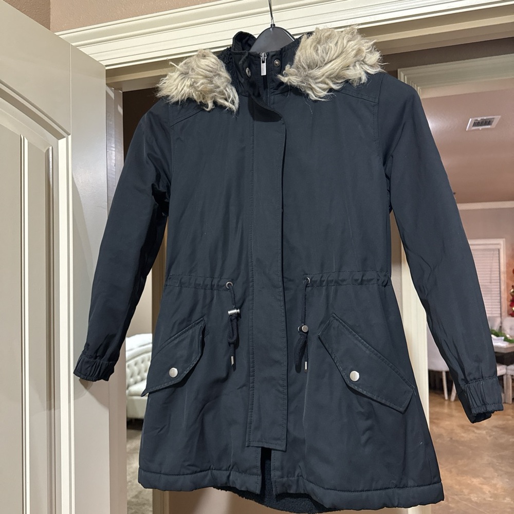 Banana Republic Women's Black Parka with Faux Fur Trim